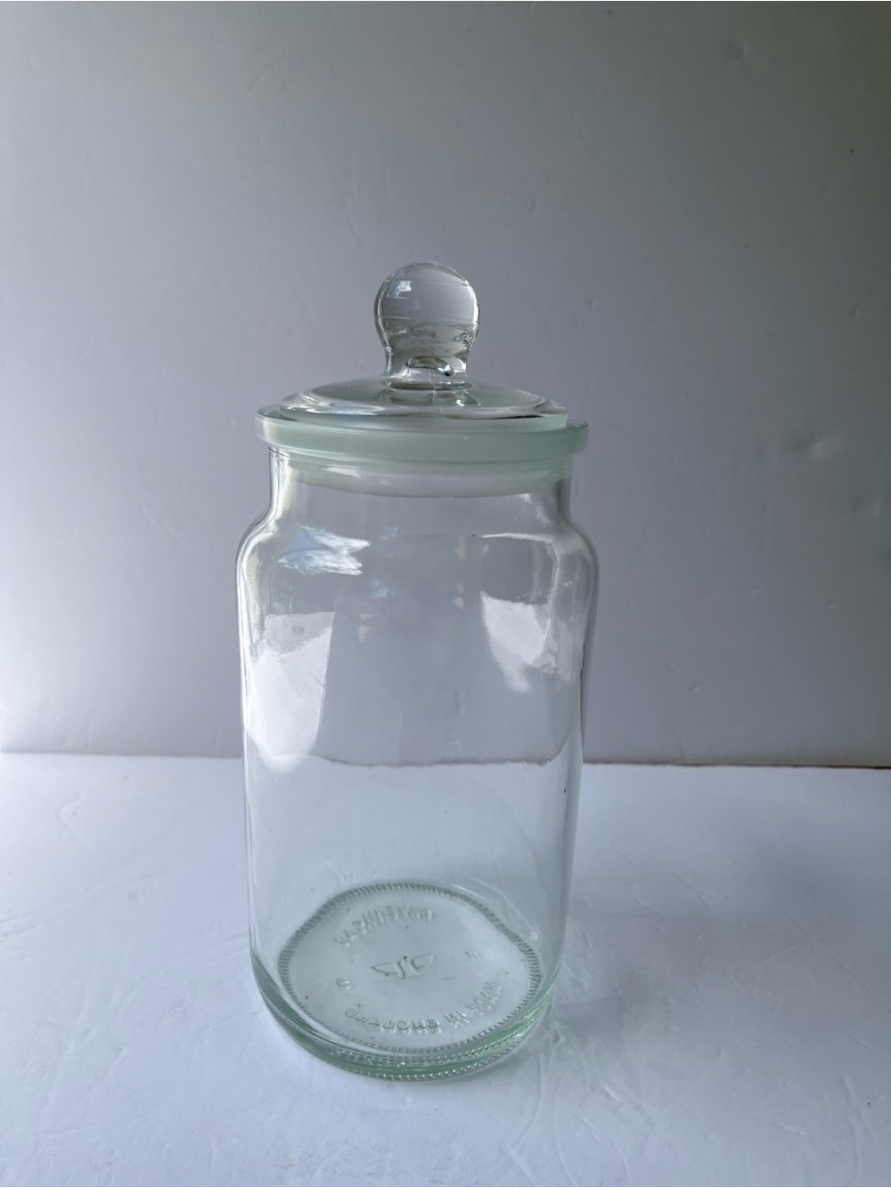 Vintage Ravenhead Made In England Clear Glass Apothecary Storage Jar With Lid